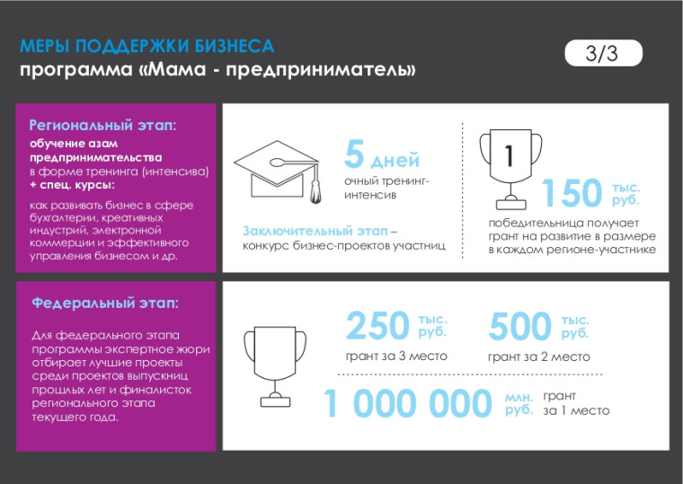 МЕРЫ ПОДДЕРЖКИ БИЗНЕСА. ПРОГРАММА “МАМА – ПРЕДПРИНИМАТЕЛЬ”.