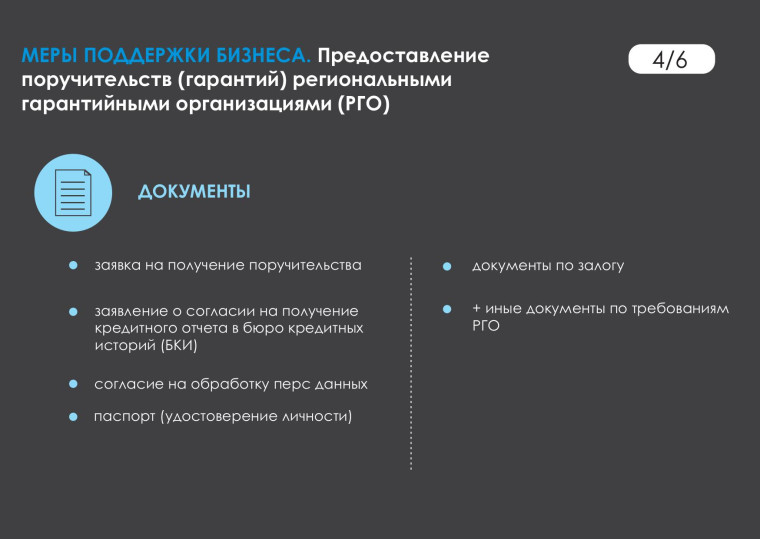 Меры поддержки бизнеса. Предоставление поручительств (гарантий) региональными гарантийными огранизациями (РГО).